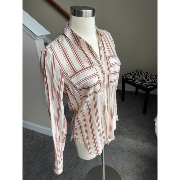 Express cream/brown "the city" button down top, size XS - Picture 8 of 10